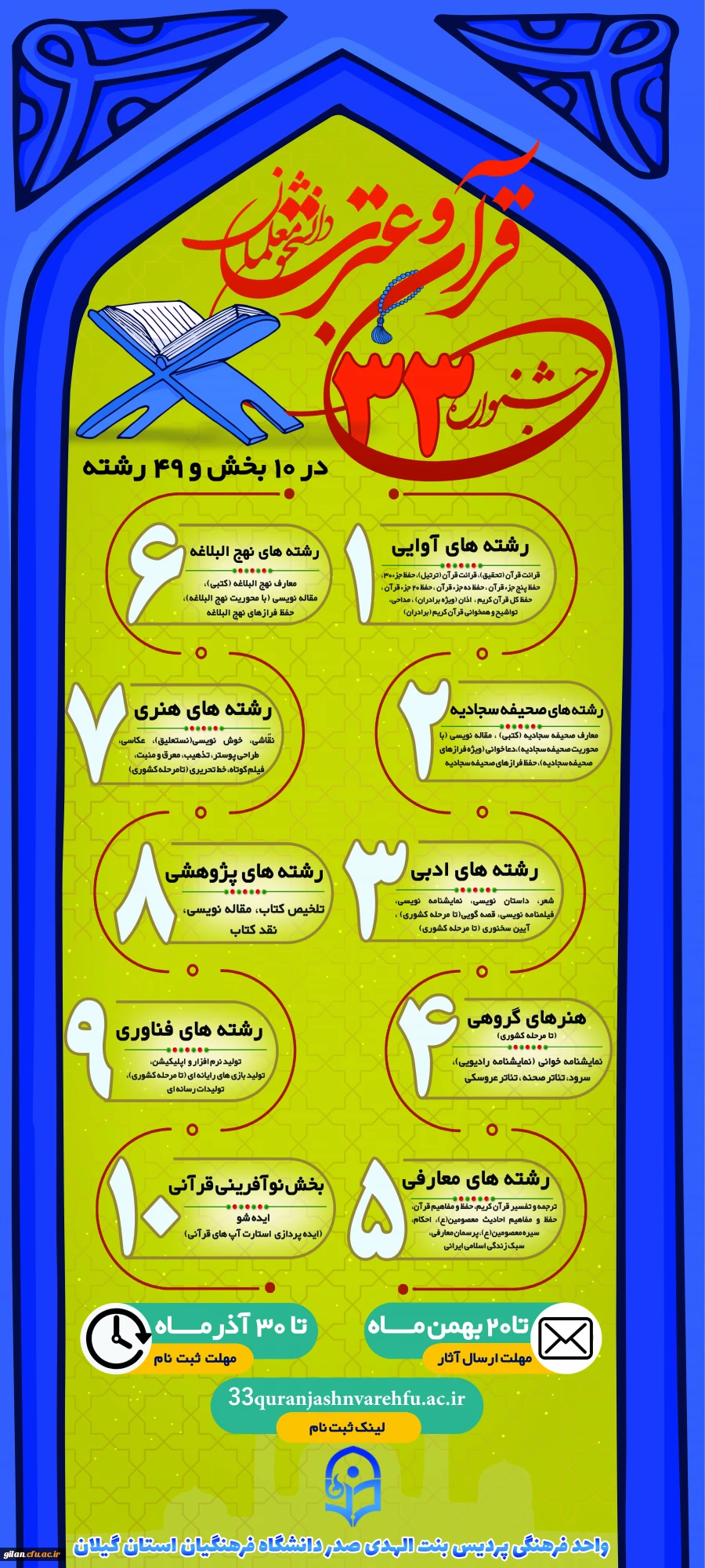 آغاز ثبت نام سی و سومین جشنواره قرآن و عترت دانشگاه فرهنگیان گیلان 2